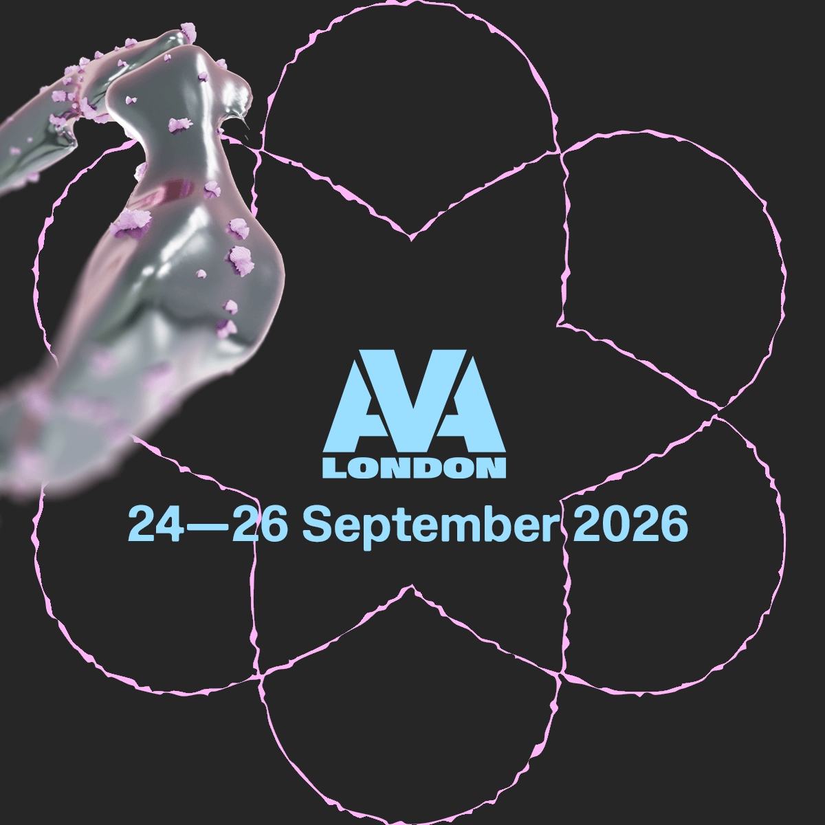 Promo photo of AVA London 2026 with blue text, AVA London logo, surrounded by AVA branded icons.