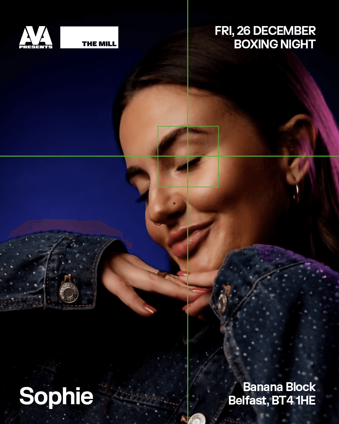 Sophie DJ posing for cover of Boxing Day event with The Mill at Banana Block in Belfast, Northern Ireland