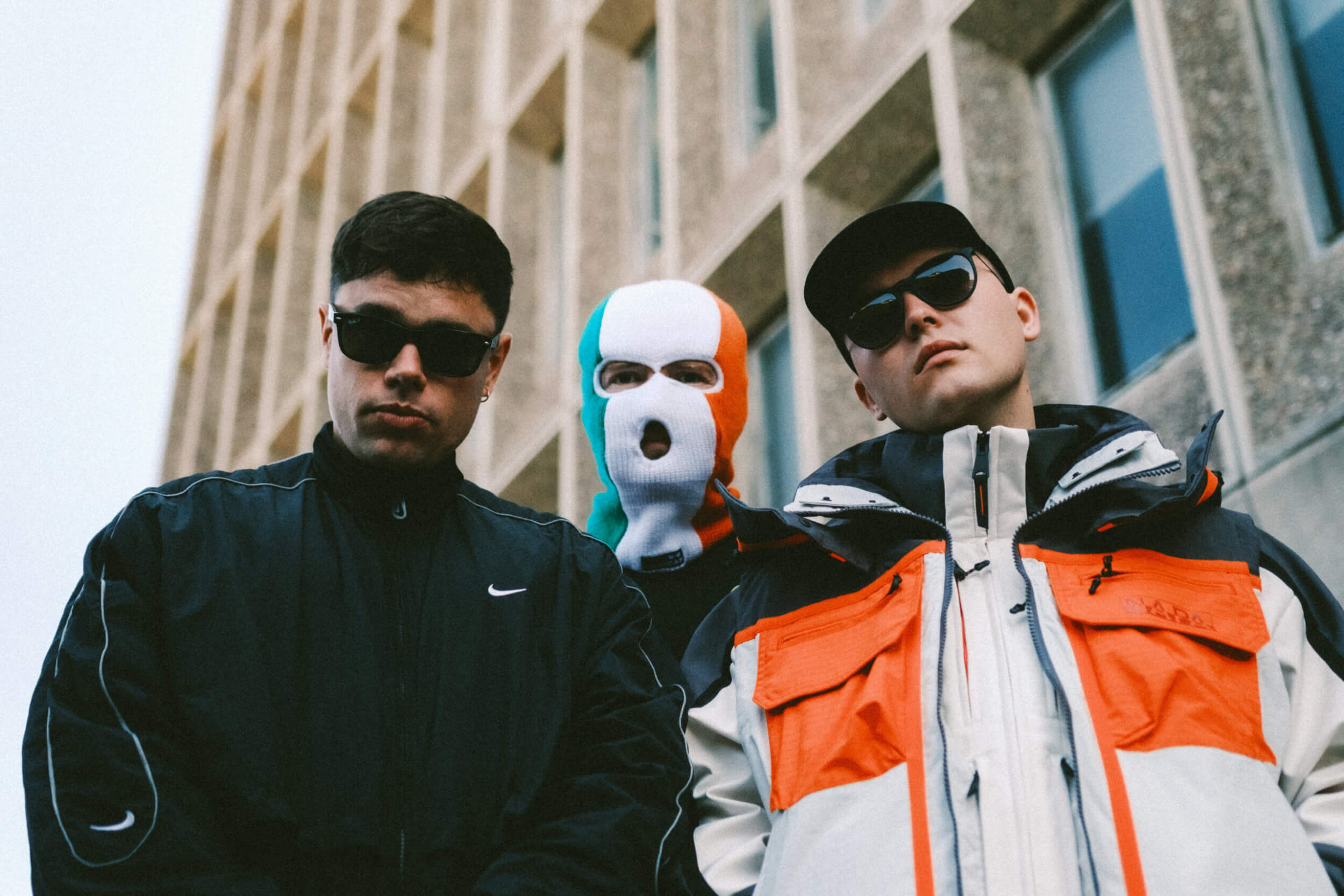 Press promo image of Kneecap for AVA Belfast 2026 electronic music festival.