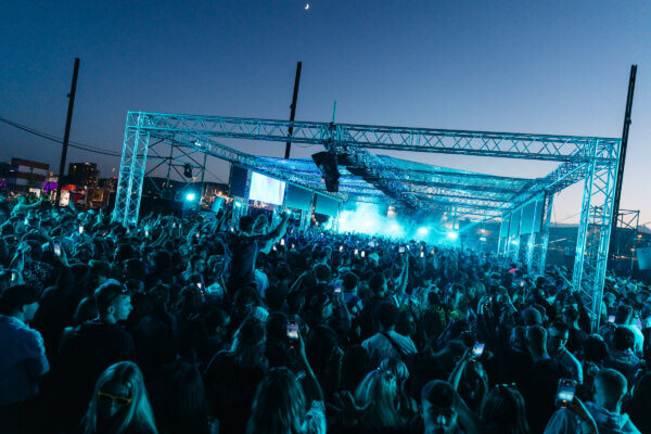 Crowd photo of AVA x RA - The Dock stage at AVA Belfast 2025 at the Titanic Slipways.