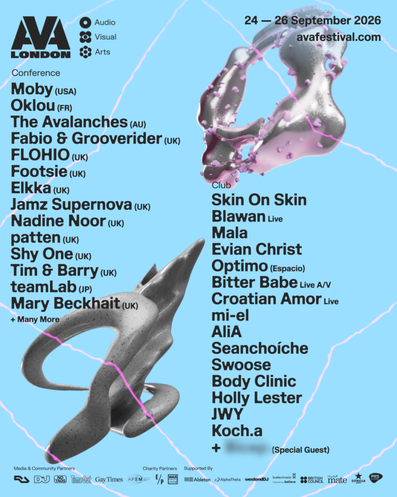 AVA London 2026, new additions named on the programme with conference and club shows. Blue background with AVA idents and logos.