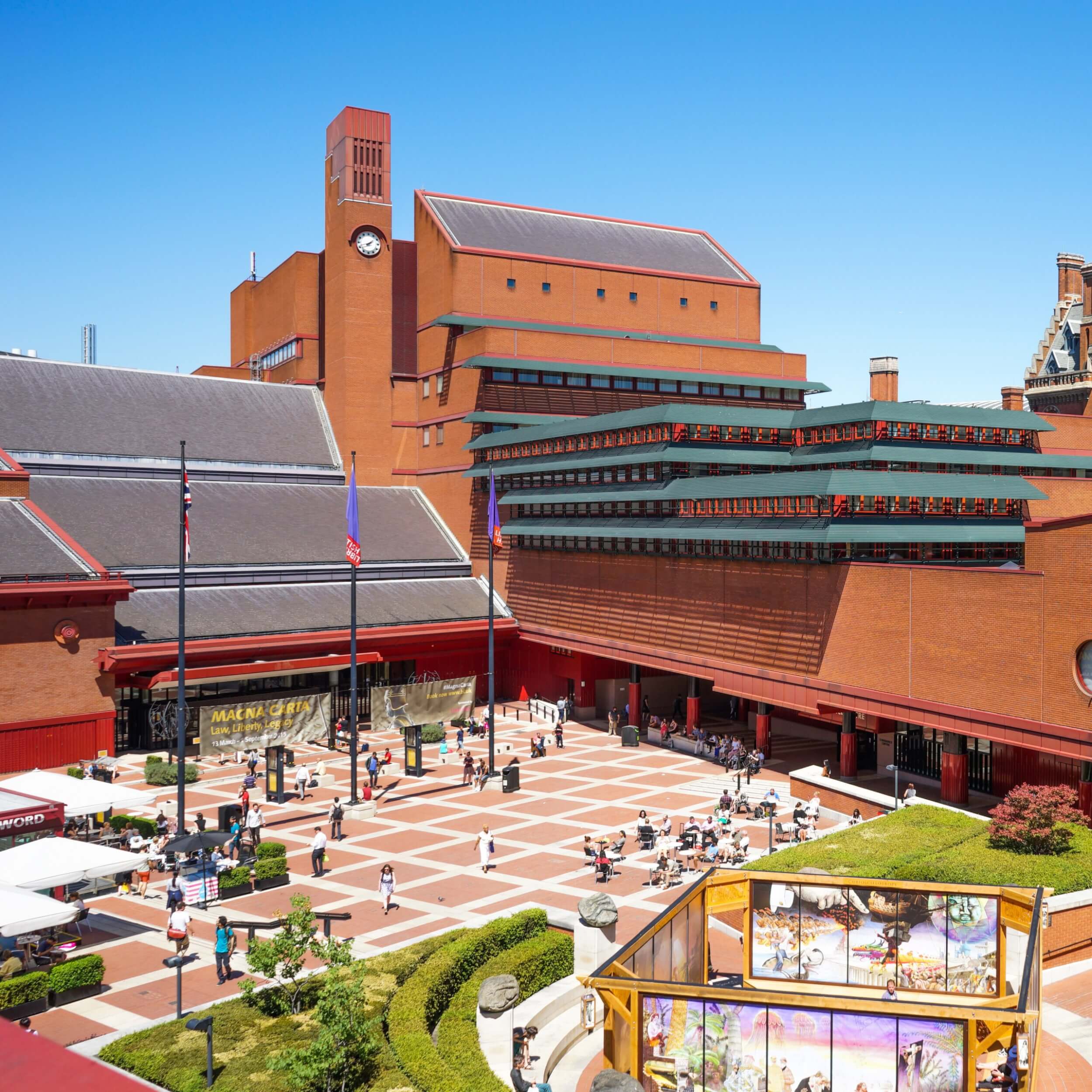Profile photo of the British Library in London with the main garden area in view. Main site for AVA London 2026